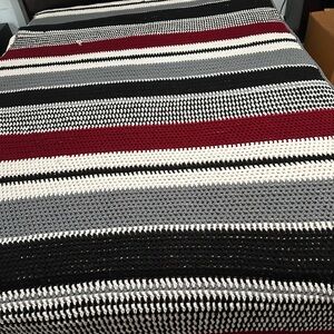 White/Grey/Black/Burgandy Full Crochet Blanket